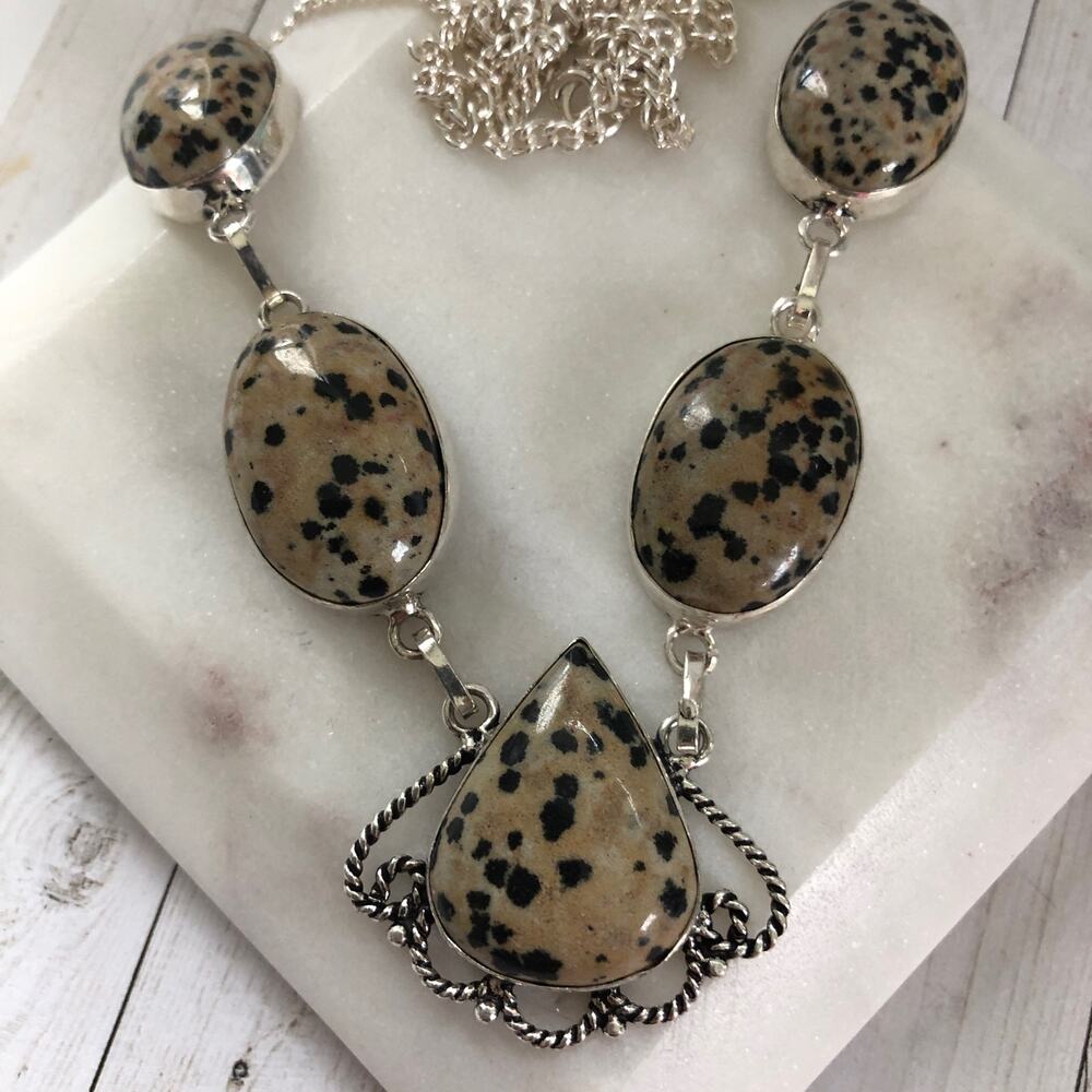 925 Sterling Dalmatian Jasper Necklace 20"